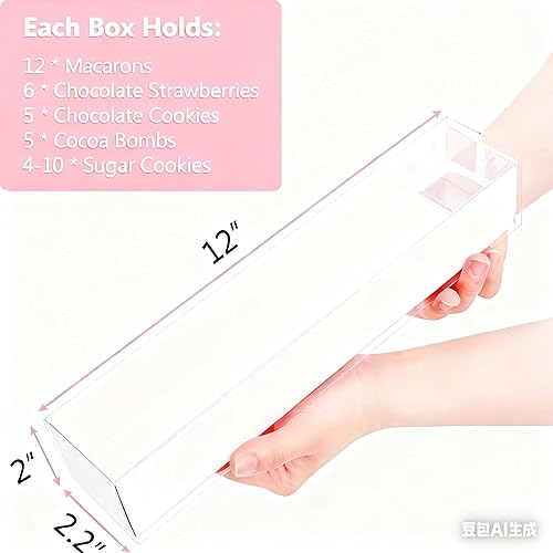 Miniatura 2 de 50 Pack 12x2.2x2 Inch Chocolate Covered Strawberry Boxes with Clear Window Packing for Macaron, Truffle, Cookie & Bakery Boxes