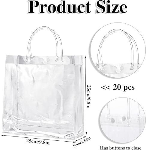 Miniatura 2 de BESARME Paquete de 20 bolsas de regalo transparentes con asa, bolsas de plástico reutilizables, pequeñas bolsas transparentes para regalos, bodas,