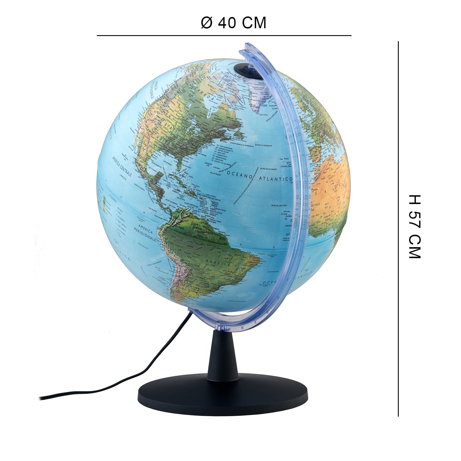 Tecnodidattica - Mappamondo GIGAGLOBO 40 | Globo mappamondo luminoso e girevole | Cartografia fisica e politica | Testi in italiano | Grandi dimensioni | Diametro 40 cm