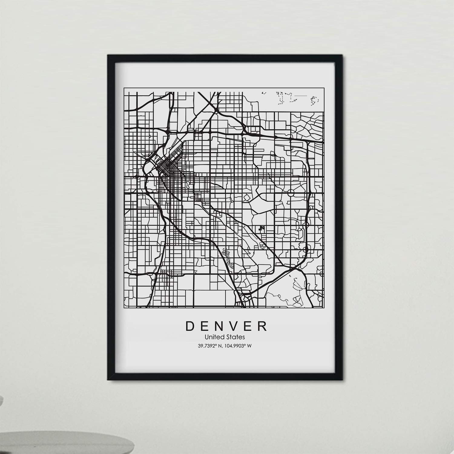 Nacnic Poster with map of Denver. US film with images of maps and roads of major US cities. A4 size