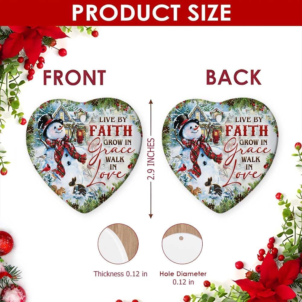 2025 Christmas Ornament - Inspirational Snowman Ceramic Ornament - Live by Faith, Grow in Grace, Walk in Love, Keepsake for Faithful Celebrations, for Family, Friends - Image 3