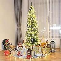 Vista 9 de BestComfort 5ft/6ft/7ft/8ft/9ft Artificial Pencil Christmas Tree, Unlit Hinged Slim Skinny Tree with 220/400/700/1000/1500 Branch Tips and Metal
