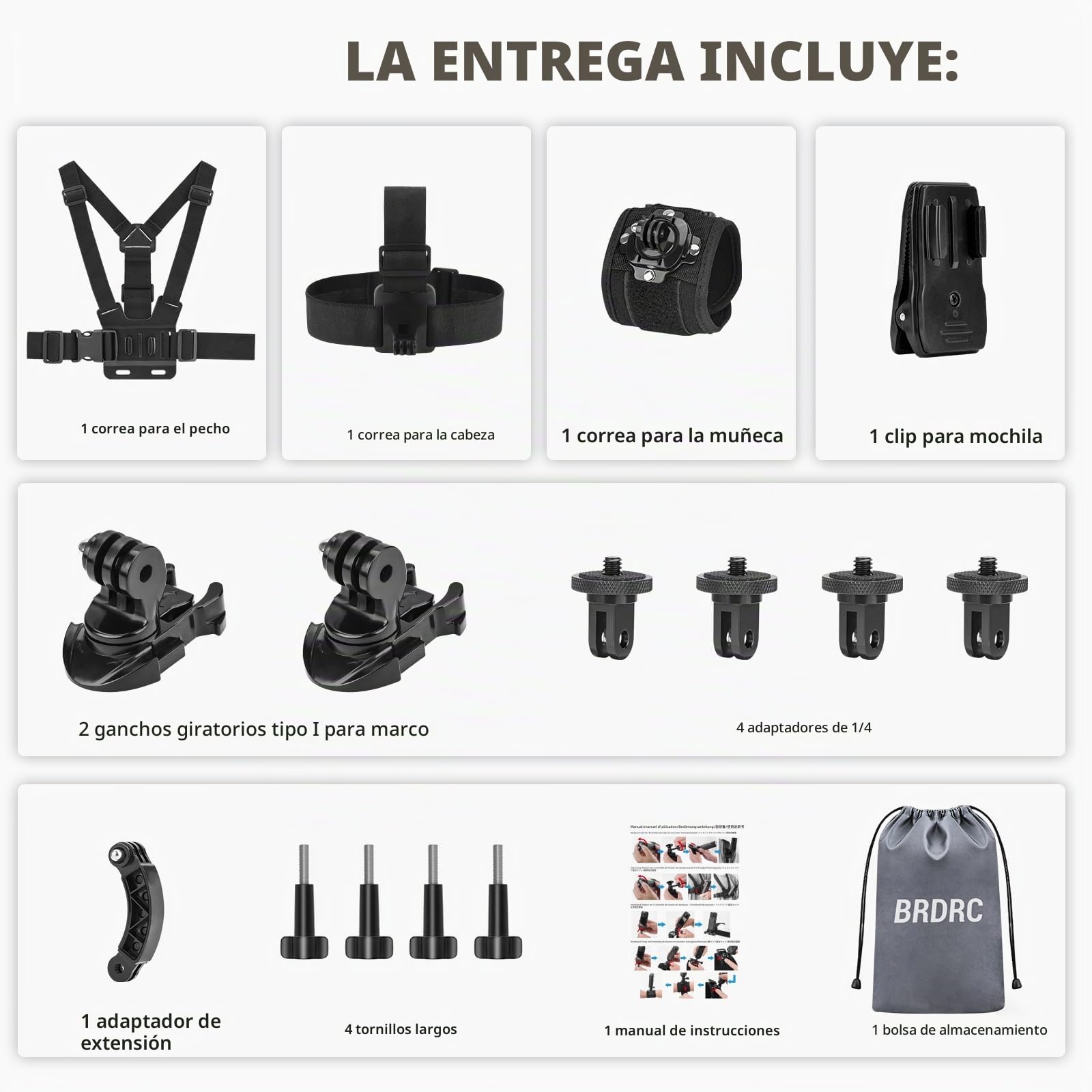 BRDRC Kit de accesorios para Insta 360 X5 X4, correa de cabeza de montaje en el pecho, correa de muñeca, adaptador giratorio de 360° + liberación rápida para Insta360 One X5 X4 X3 X2 X paquete de