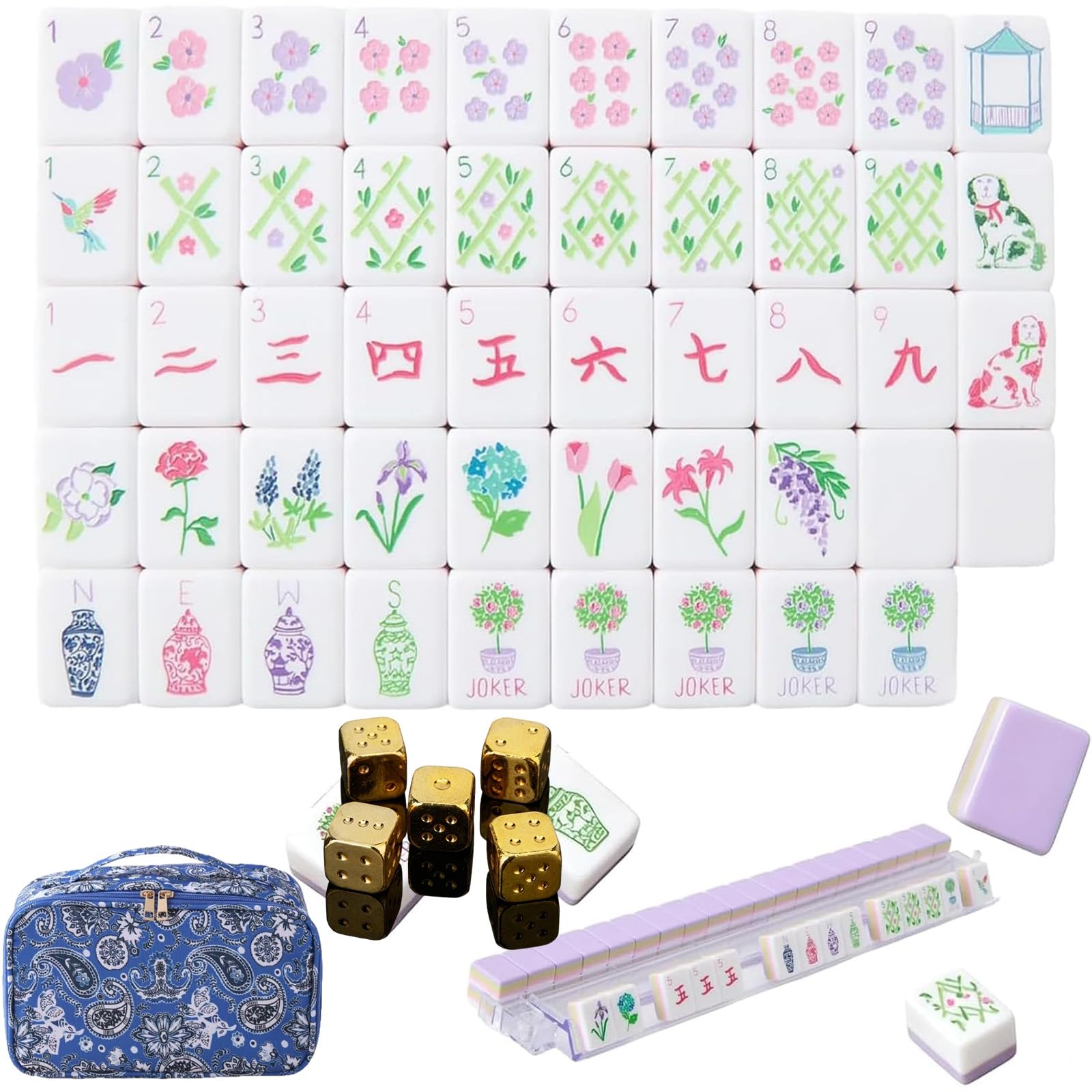 Drbrrly 4 Layer Mahjong Tiles Set, 160 Tiles Complete Acrylic American Mahjong Tile Game with Exquisite Carrying Bag, Portable Travel Set for Adults, Family Game Nights and Social Play (A)
