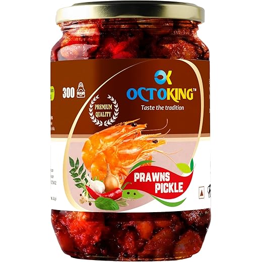 Octoking Prawns Pickle 300g in Glass Jar Spicy and Tasty Mad