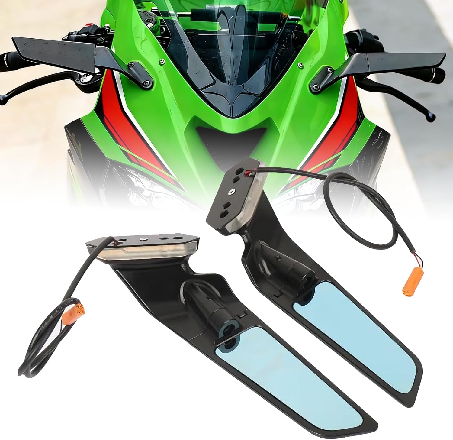 ZX-6R Mirrors Motorcycle Aluminum Adjustable Rearview Mirror Compatible with Kawasaki Ninja 636 ZX-6R ZX6R ZX 6R (2019-2025) Ninja ZX6R Mirrors with LED Turn Signal Light Wind Wing Side Mirror