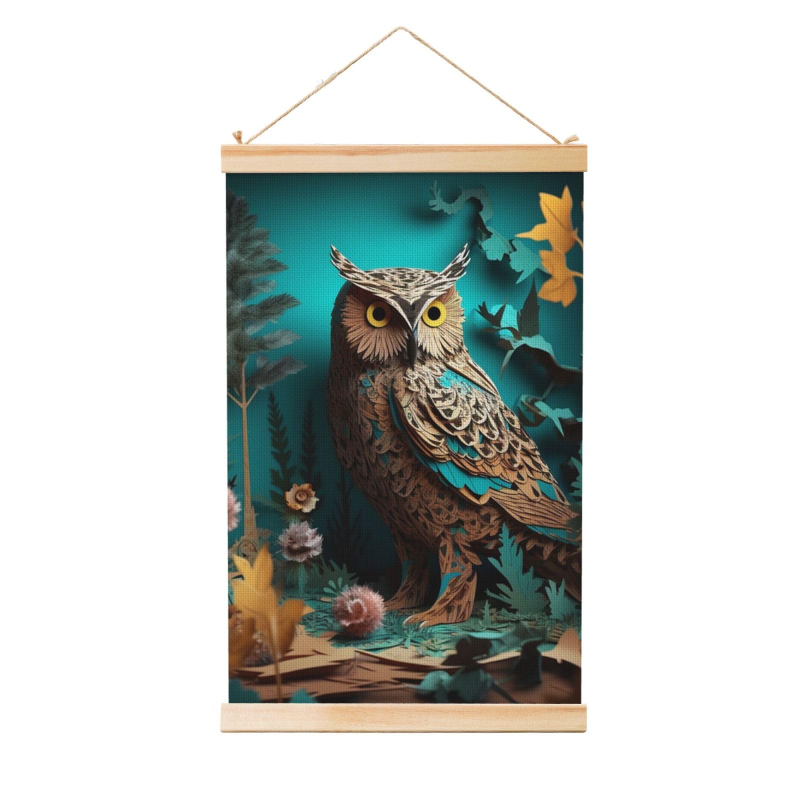 Owl Posters Wooden Shaft Hanging Poster Canvas Prints Scroll Wall Art Painting Vintage Wall Banner Modern Artwork Decor for Home Decor Ready to Hang 16"x24"
