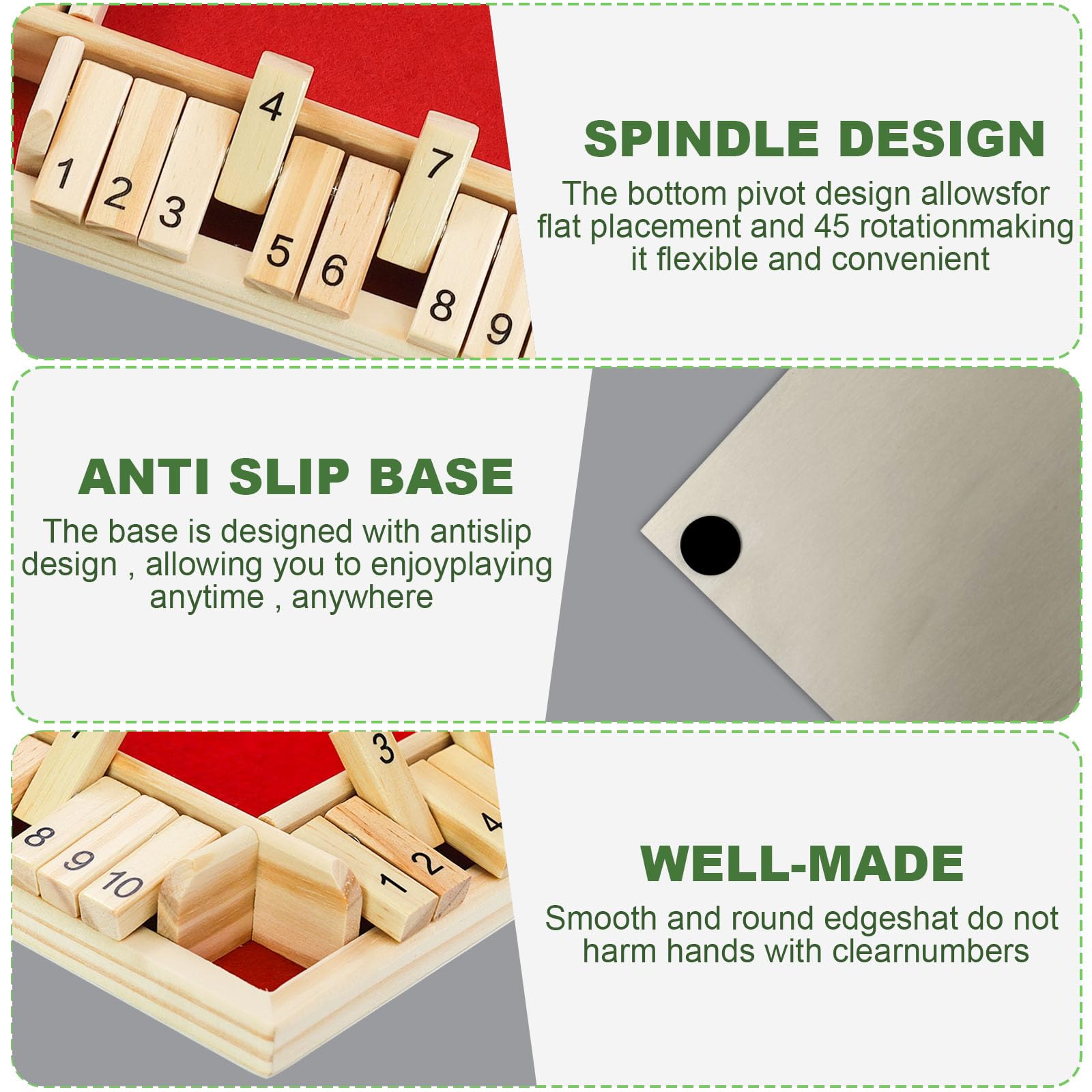 Kitchnexus Deluxe 4 Giocatori Shut The Box Tavolo in Legno Gioco Classico Gioco Dadi Board Giocattoli (Verde