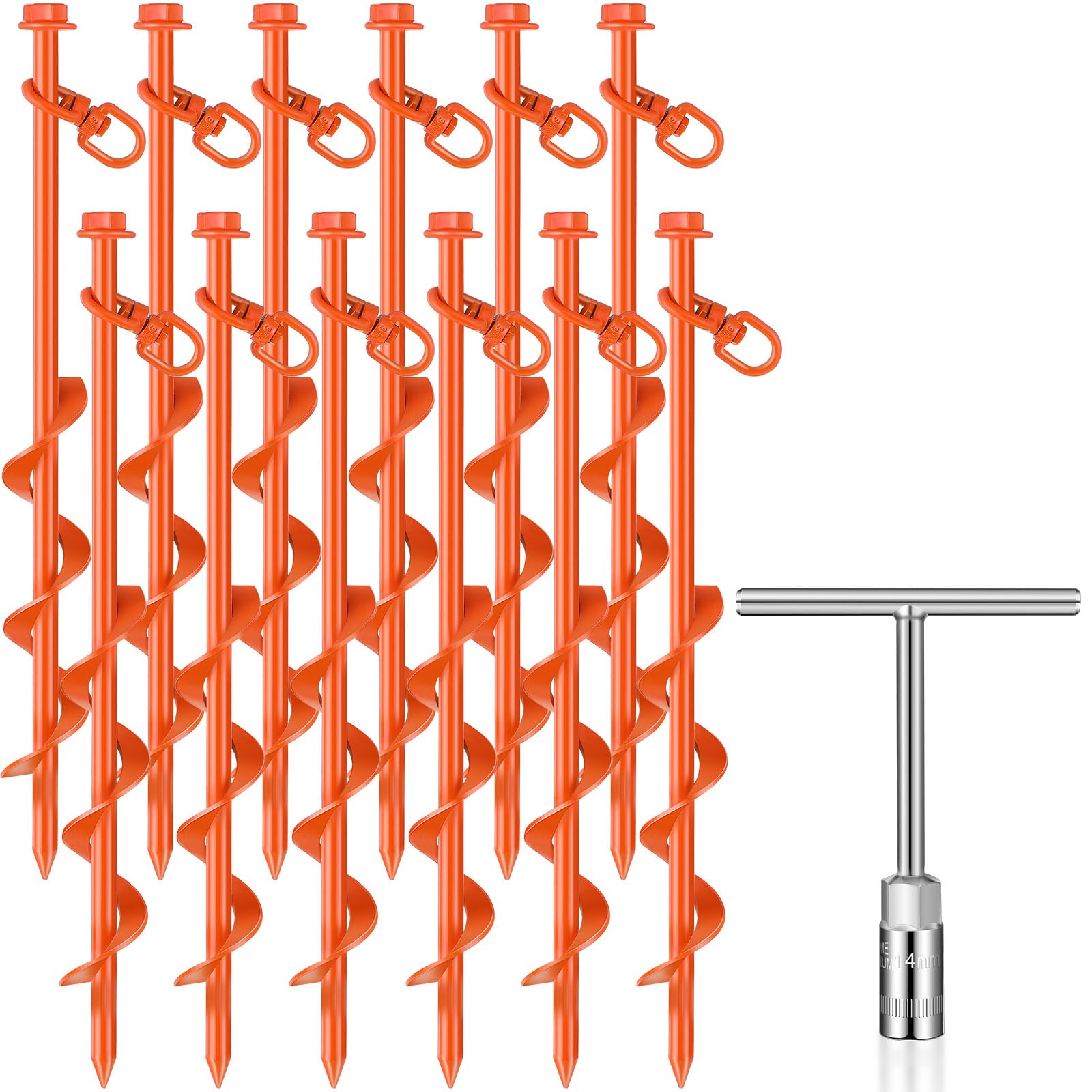 Zhengmy Lot de 12 ancrages au sol à visser – Piquets de tente robustes de 30,5 cm avec crochet d'ancrage de trampoline, piquets de sol pour tente de camping, auvents, ports, abris de jardin,