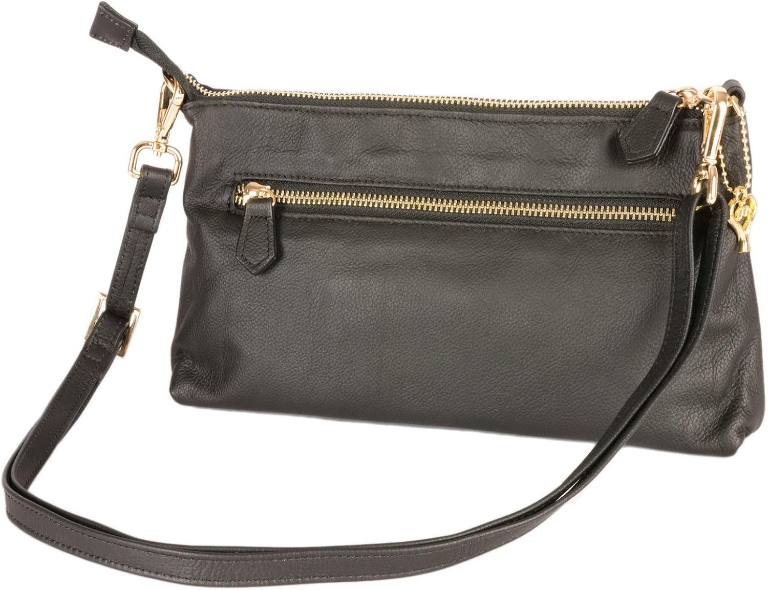 Women’s Premium Black Leather Organizer Shoulder Bag Color: Sleek Black