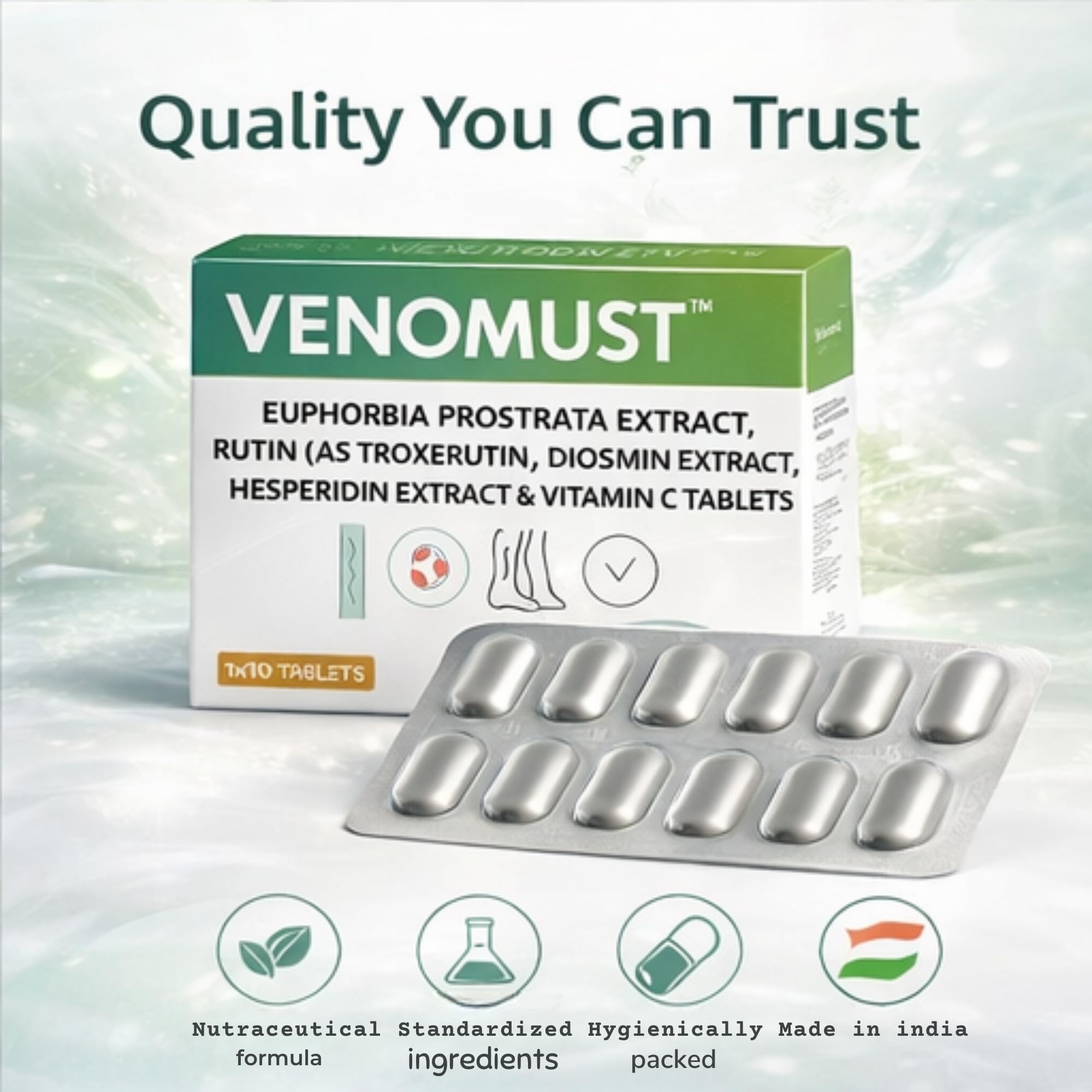 VENOMUST Venotonic Tablets for Varicose Veins & Hemorrhoids – Diosmin, Hesperidin, Rutin, Euphorbia Extract & Vitamin C – 10 Tablets — Amazon image 4