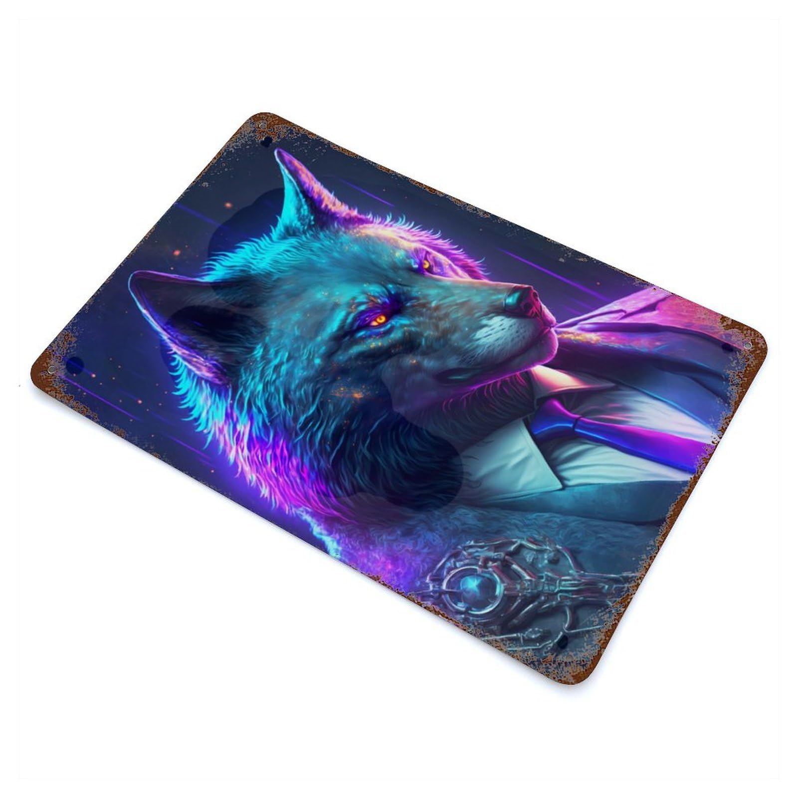 Boss Wolf In Suit Rustic Tin Plaque 11.8"x7.9", for Shed, Workshop And Garage Wall Decor, Rustic Home Decor