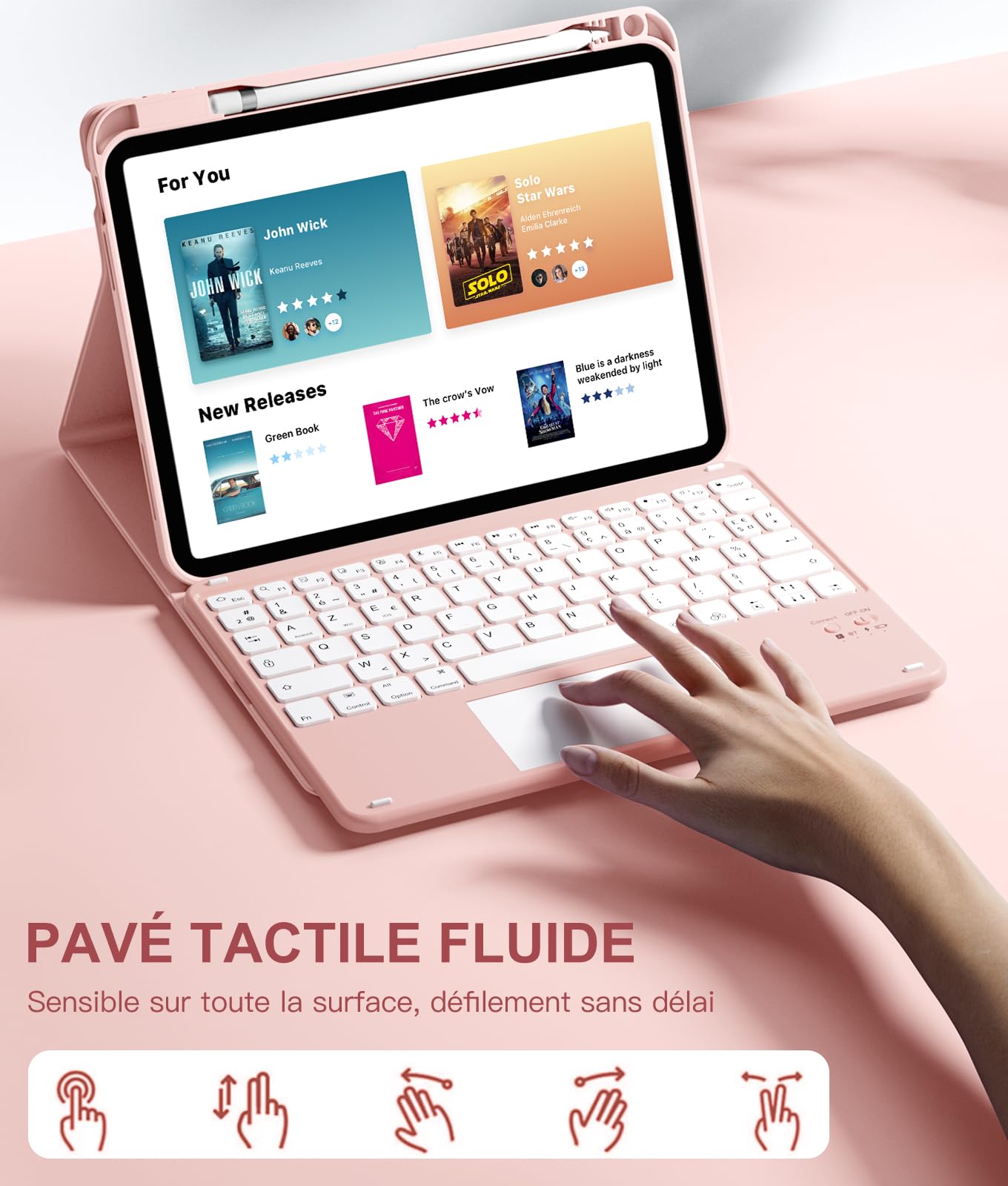 Vobafe Coque Clavier pour iPad A16 11/10 Ème Génération (11 Pouces 2025/10.9 Pouces 2022), Étui Keyboard avec Rétroéclairage 7 Couleurs et Pavé Tactile, Clavier AZERTY Rechargeable, Rose Clair