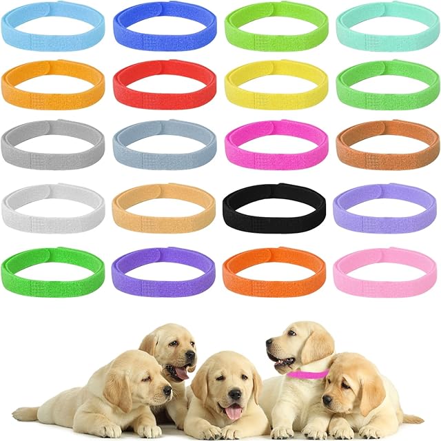 20 Pcs Newborn Pet Identification Collar, 10*300 mm Puppy ID Collars, Adjustable Soft Dog Collar, 20 Colors Puppy Bands Collars, Identification Collar for Pet Dog Kitten M-30 cm