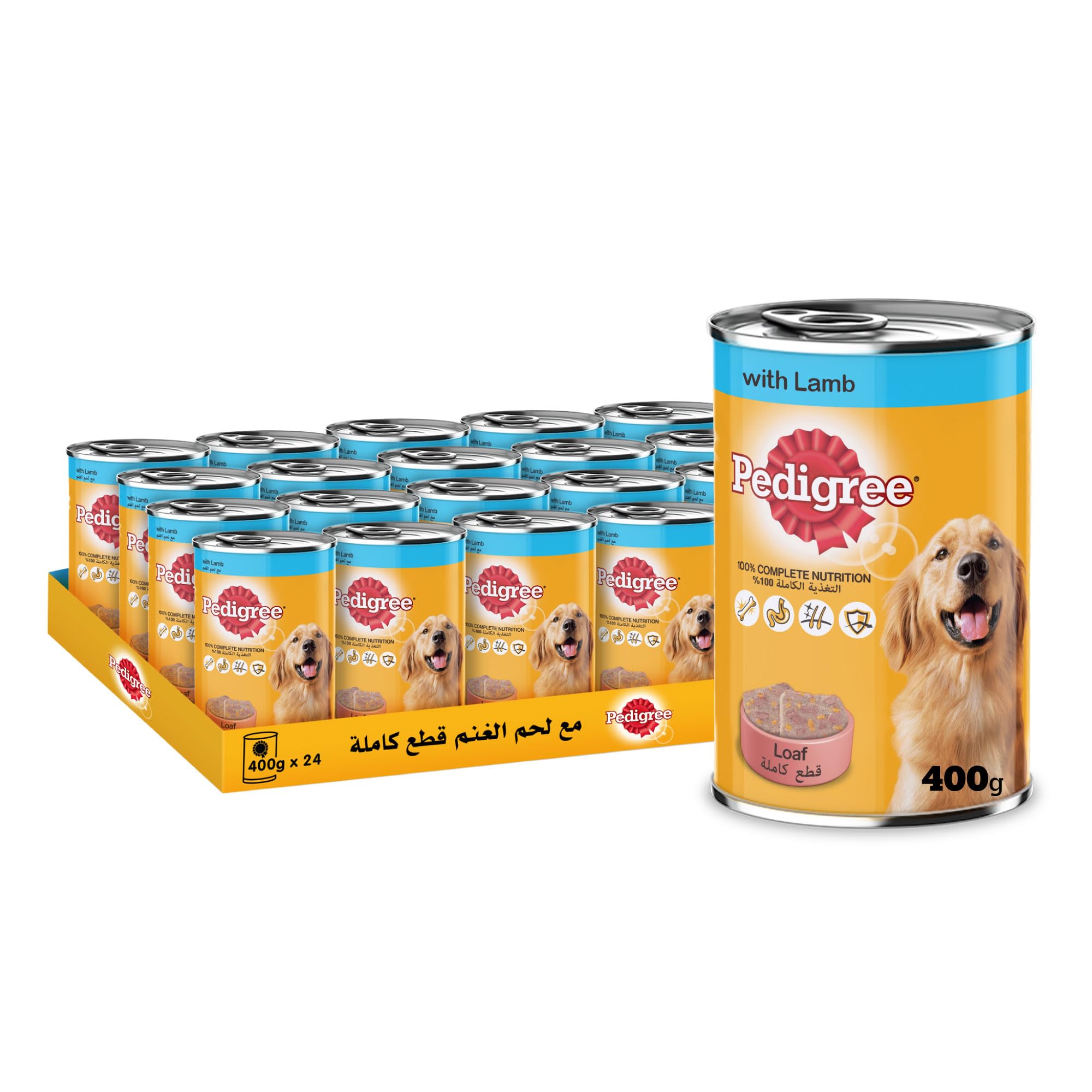 Pedigree Dog Food, Loaf with Lamb Flavour Dog Food Wet, Pack of 24x 400g, Complete & Balanced Dog Wet Food For Adult Dogs