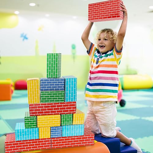 Miniatura 5 de CHUNNIN Bloques de papel de construcción de cartón, 48 bloques para personas apilables, ladrillos de papel, suministros de bloques de construcción