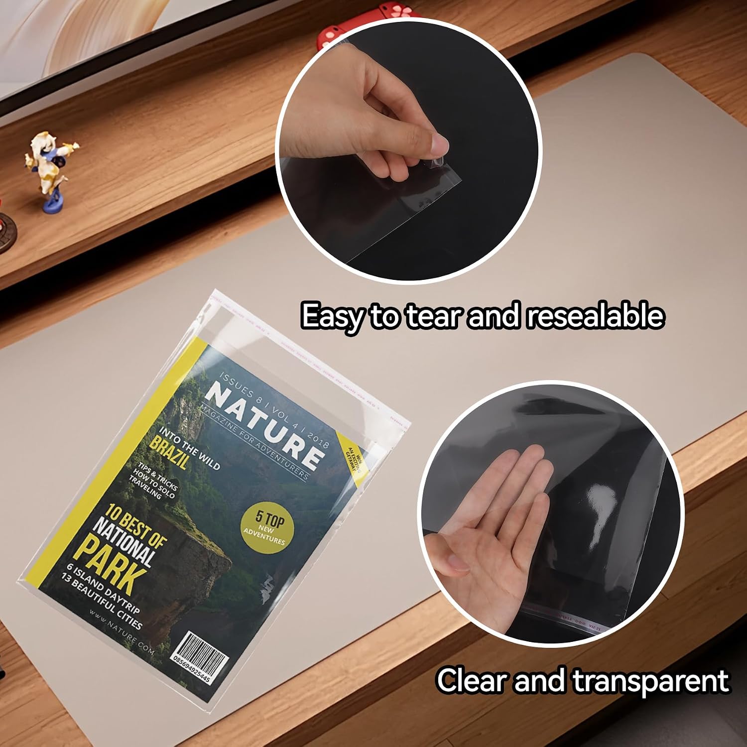 Klmnop 200Pcs Magazine Protection, Clear Plastic Magazine Sleeves 9.25 x 11.42 inches, Acid-Free Resealable Cellophane Bags for Valuable Comic Book, Guides, Photos and Documents – Ideal for Collectors