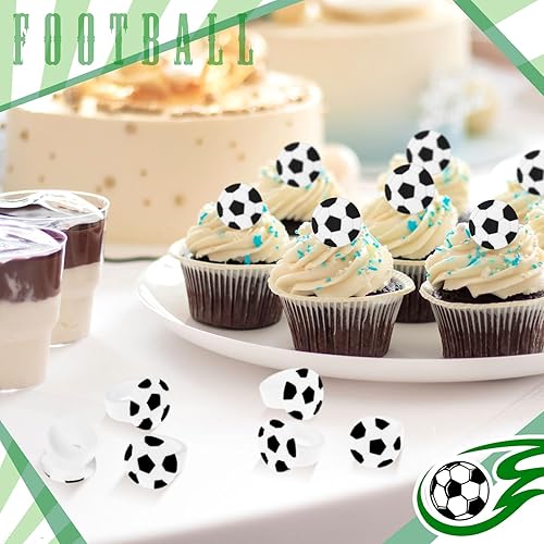 Miniatura 4 de 48 anillos de fútbol para decoración de cupcakes de fútbol, decoraciones de fiesta deportiva, anillos de magdalena para niños, cumpleaños, juegos de