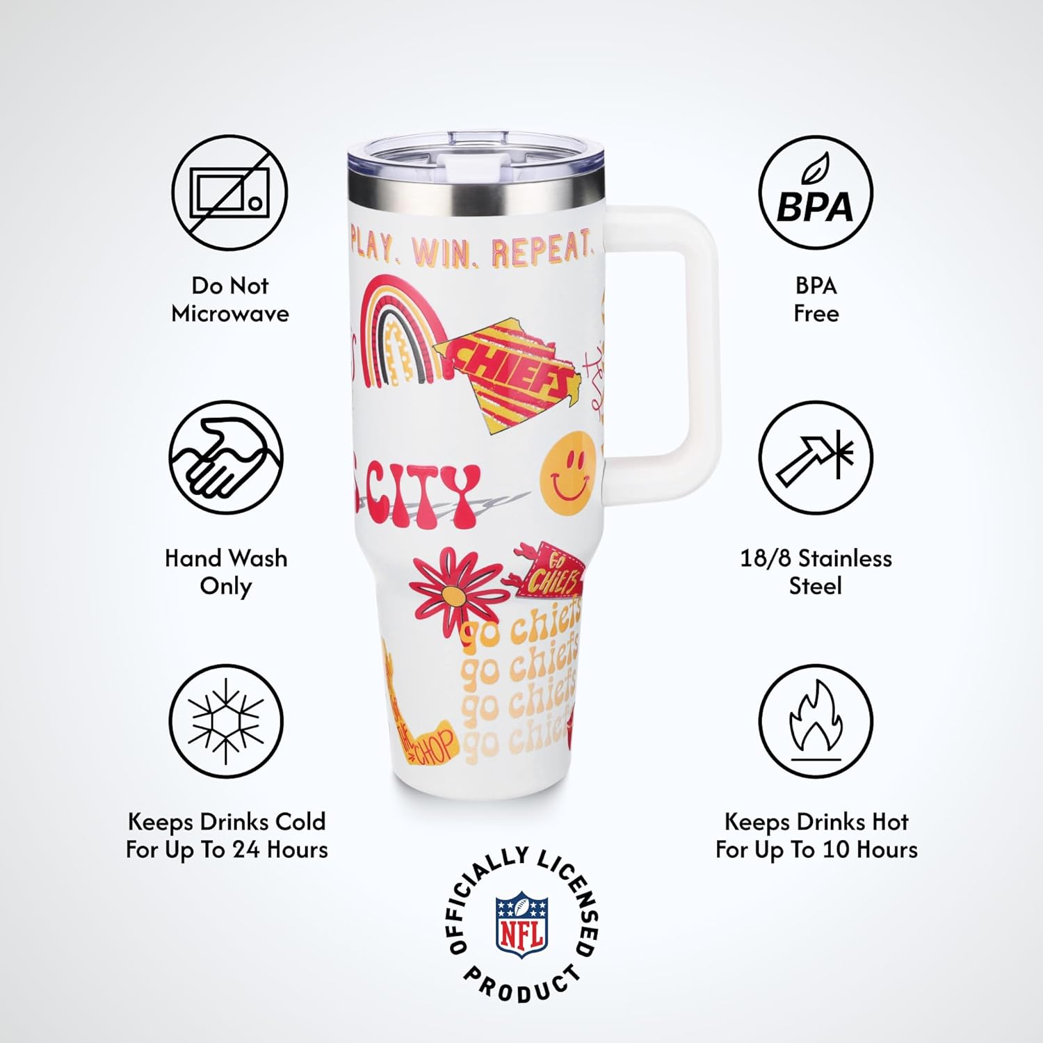 The Memory Company Officially Licensed NFL Game Day Tumbler - 40oz Stainless Steel Double-Wall Insulated Team Color Bling Cup with Team Logo, NFL Licensed Sports Travel Mug with Lid & Straw - Image 6