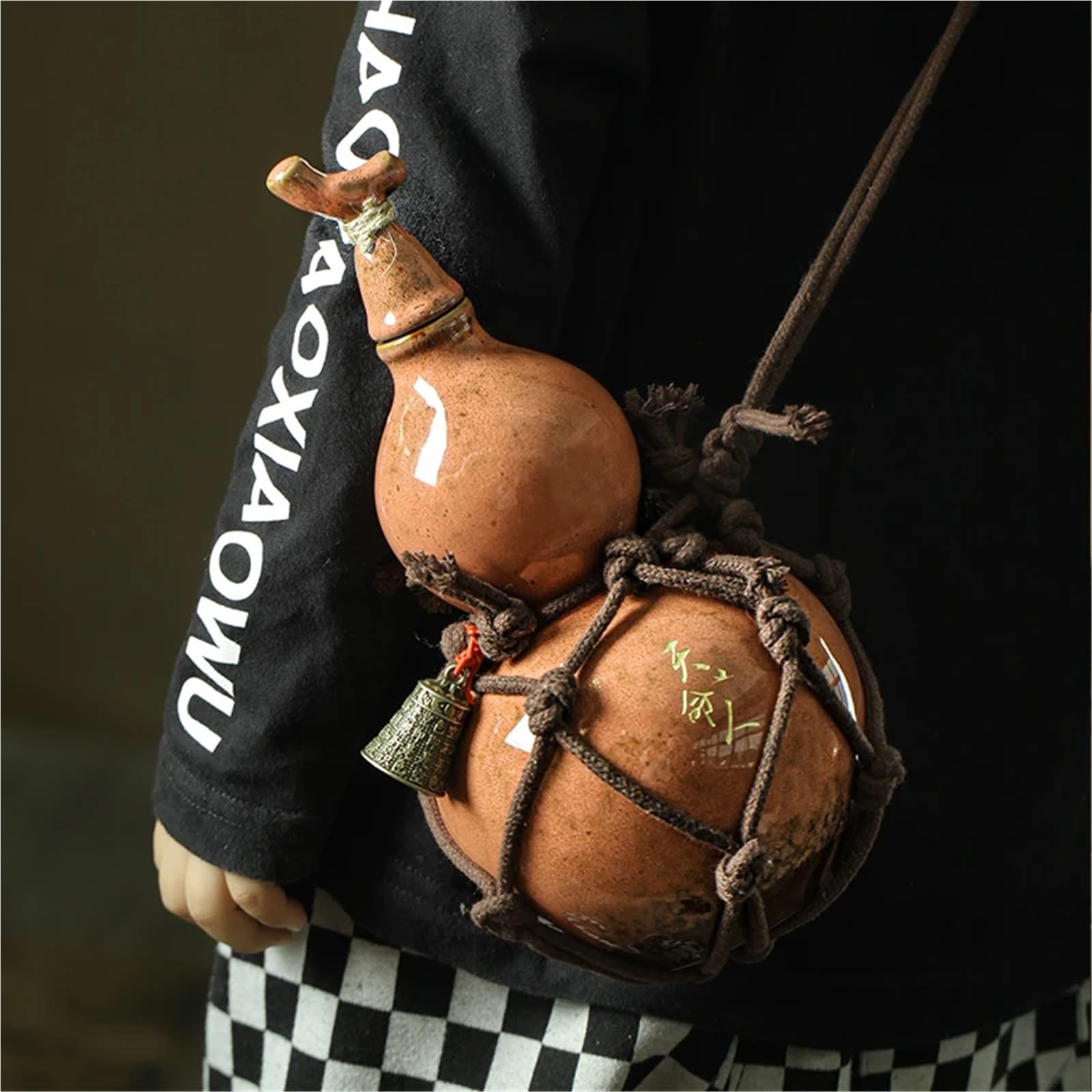 Bouteille Wukong de 700 ML, Gourde en céramique, Sac en Filet, Destin du Ciel, Gourde à vin, Ensemble en Diagonale sur la Bouilloire à Eau Chaude, Ancienne(Four)