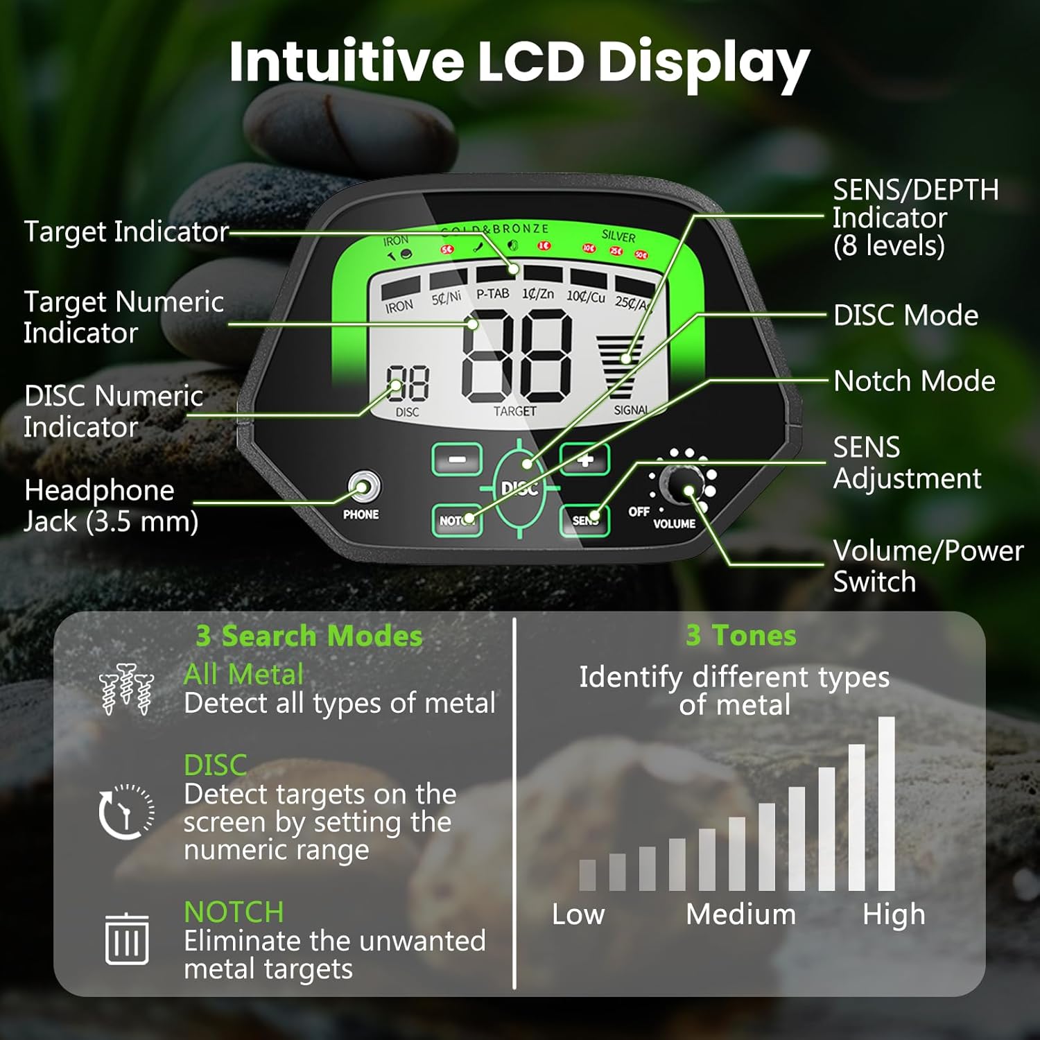 Goplus Metal Detector for Adults Professional, Higher Accuracy Gold Finder with IP68 Waterproof 10'' Coil, LCD Display, All Metal & Pinpoint & Disc Mode, Shovel Scoop, Headphone, Treasure Hunting