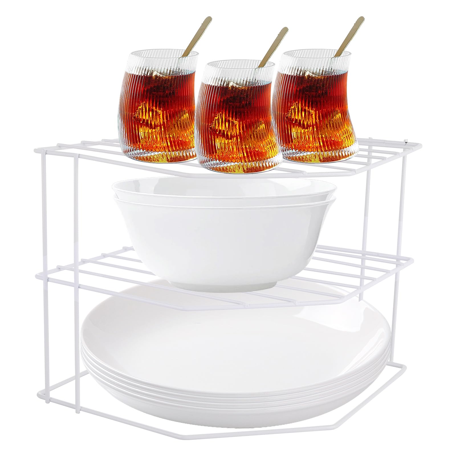 Aselected Corner Plate Rack, 3 Tier Plate Stacker For Cupboards, 23X23x20cm Metal Corner Plates Stand White Plates Racks For Cupboard, Kitchen 750739987195