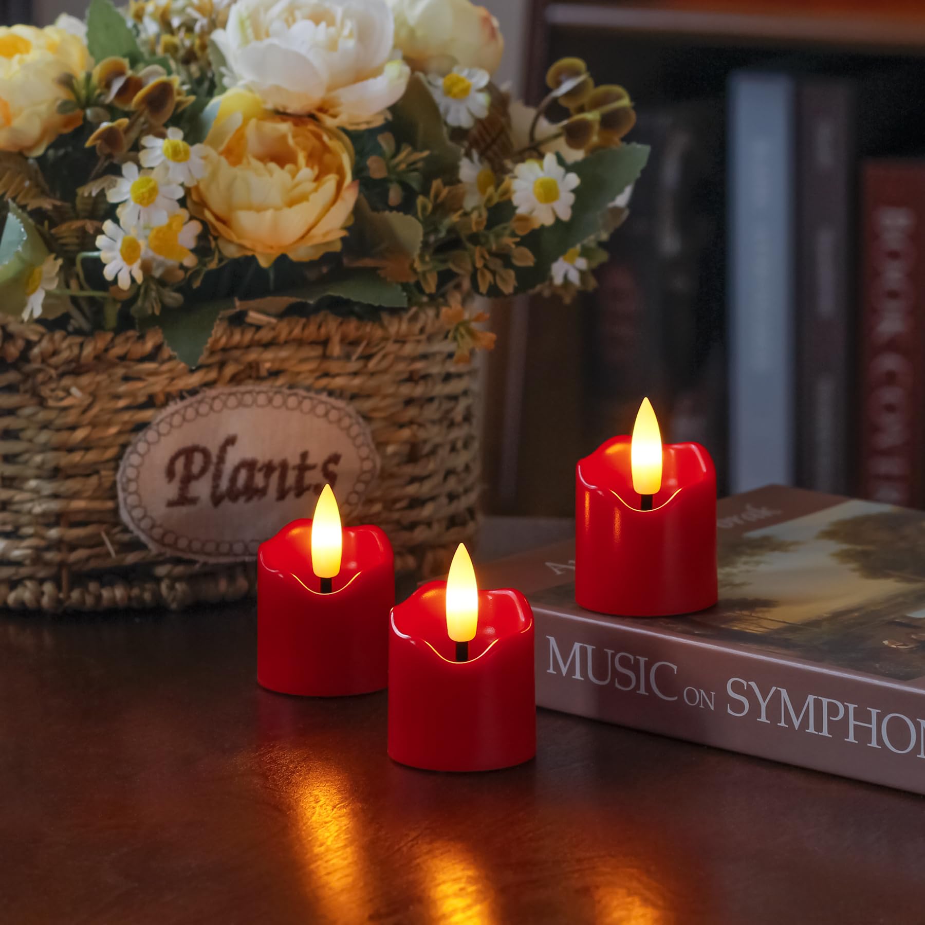 Lote de 6 velas votivas LED sin llama de plástico burdeos con temporizador, 4 cm x 6 cm velas parpadeantes de larga duración con mando a distancia
