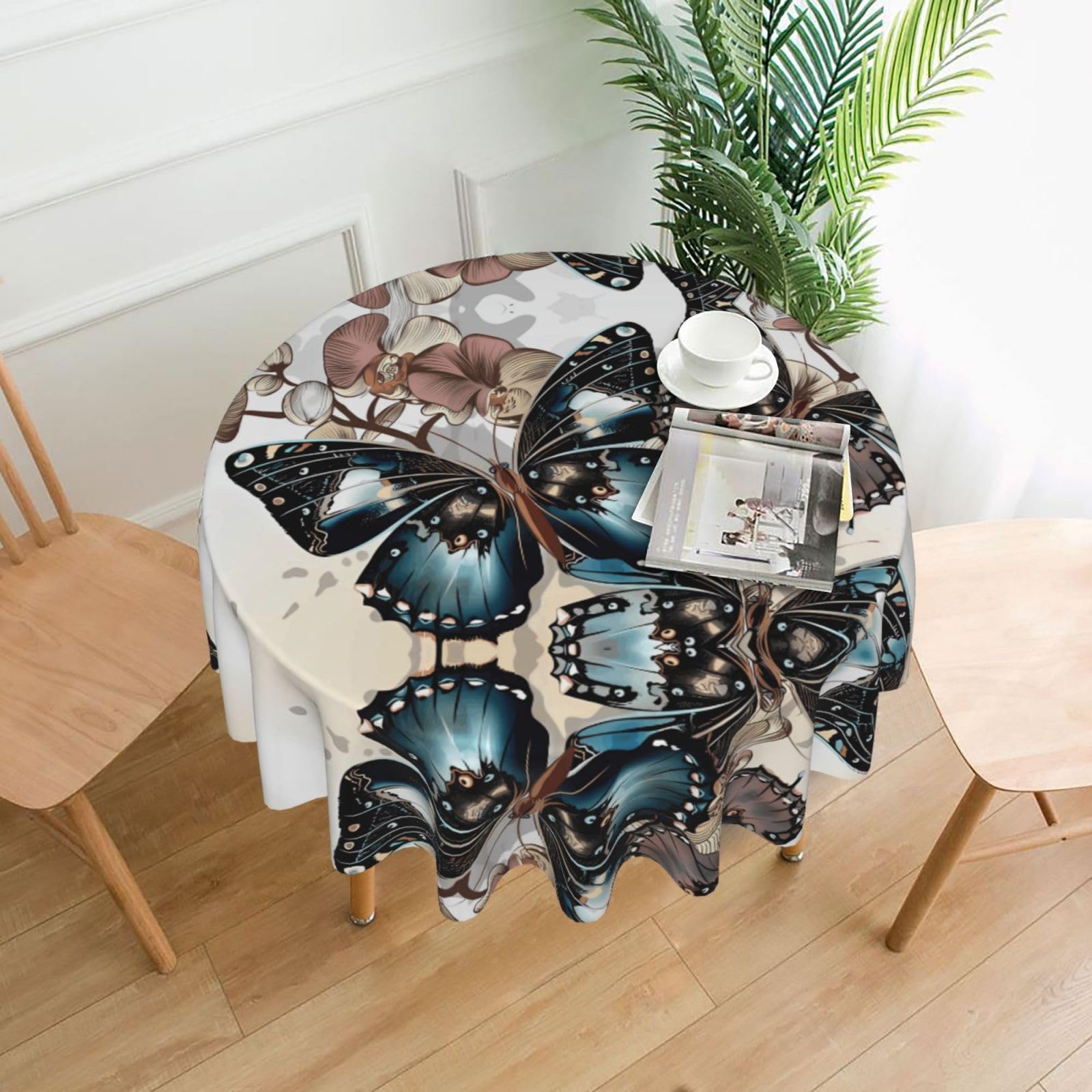WHJSHOP Beautiful Butterfly Prints Round Table Throw 60 Inch – Waterproof Table Cover for Dining, Coffee Tables, Parties & More - Soft, Wrinkle-Resistant Table Layer