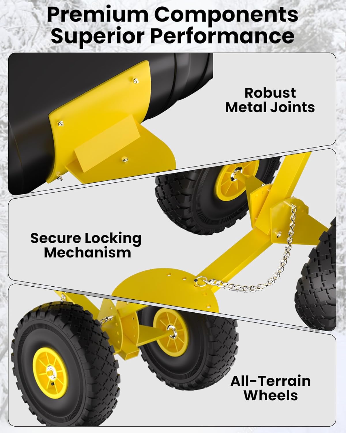 Snow Pusher with Wheels, 29" Heavy Duty Steel Blade, Adjustable Angle & Height Handle for Effortless Driveway Snow Removal, Ground Protection Base.