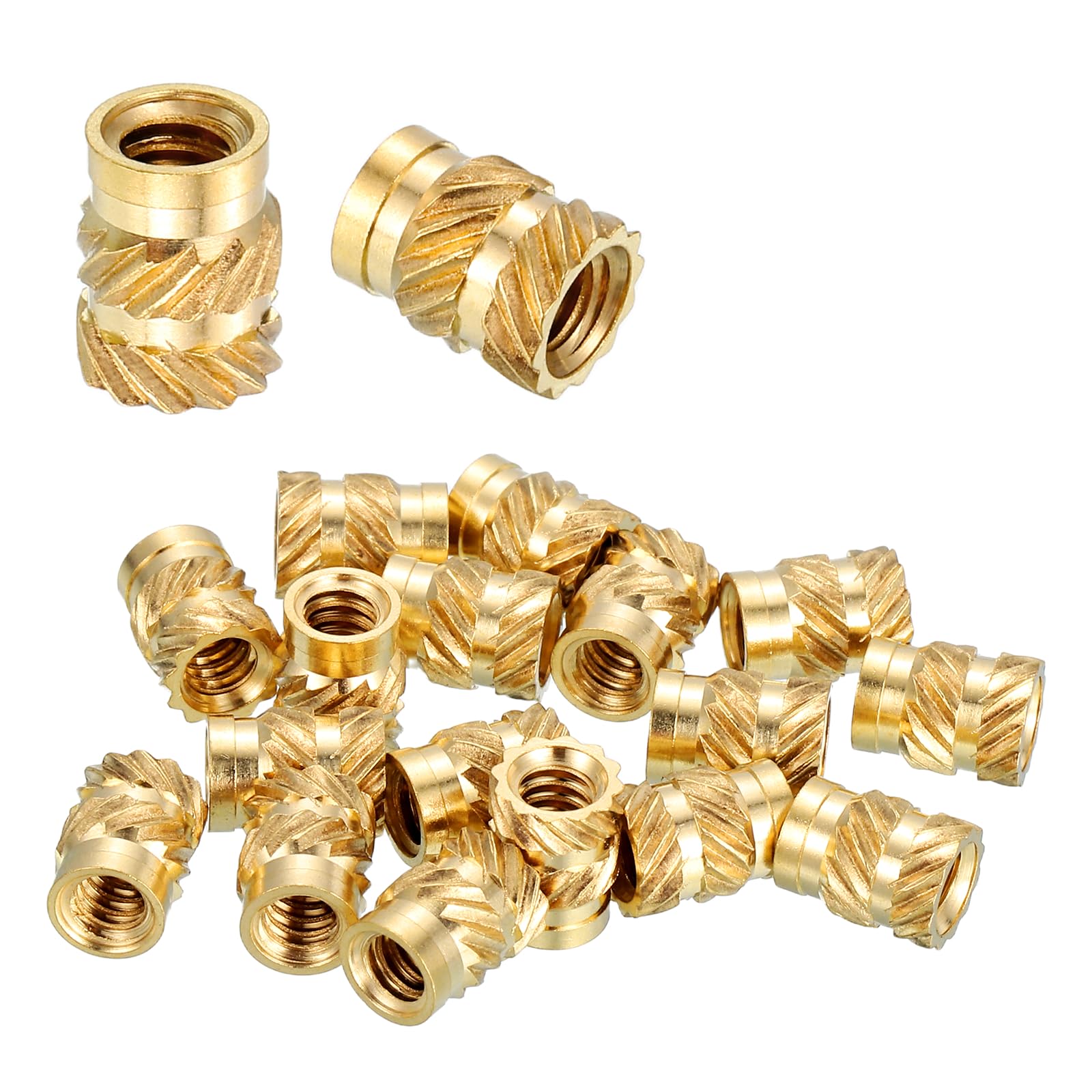 sourcing map 25 Pcs Threaded Inserts, #6-32UNC x 9/32" l x 5.4mm OD Pure Brass Knurled Nuts Female Threaded Heat Set Inserts Embedment Nut for 3D Printing Components and Plastic Materials