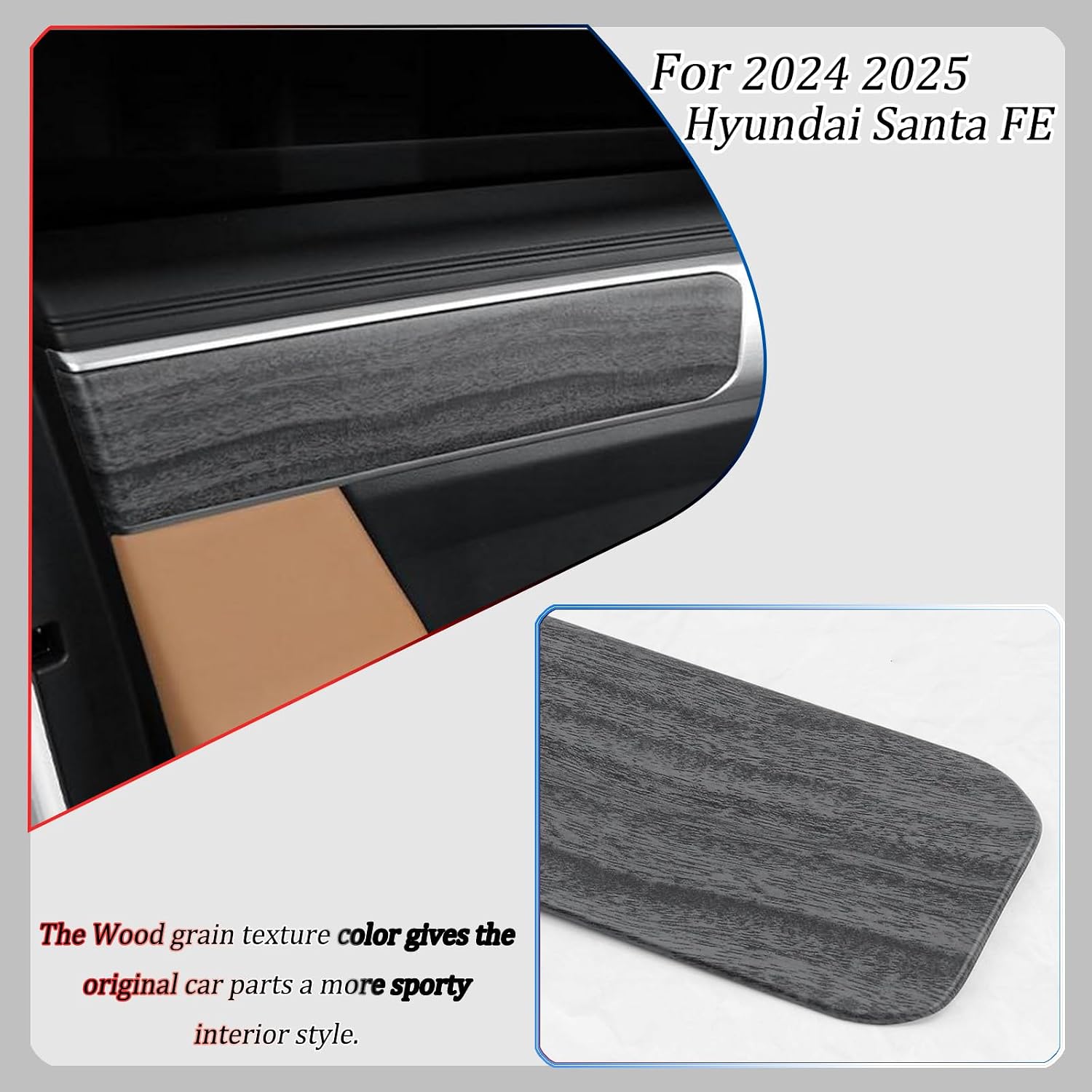 Door Panel Trim Cover, for Hyundai Santa FE 2024 2025,Car Inner Door Panel Armrest Cover，Interior Door Panel Molding Trim Door Covers,Car Sport Accessories - Wood Grain