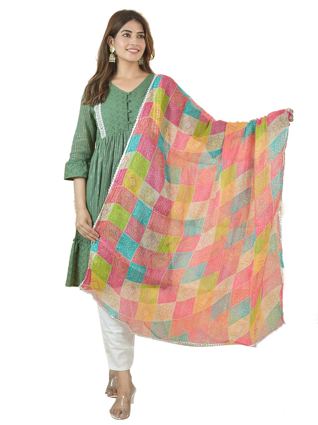 nakoda creation Kota Doriya Turquoise Leheriya Print Dupatta For Women,Pack of 1-picture-25