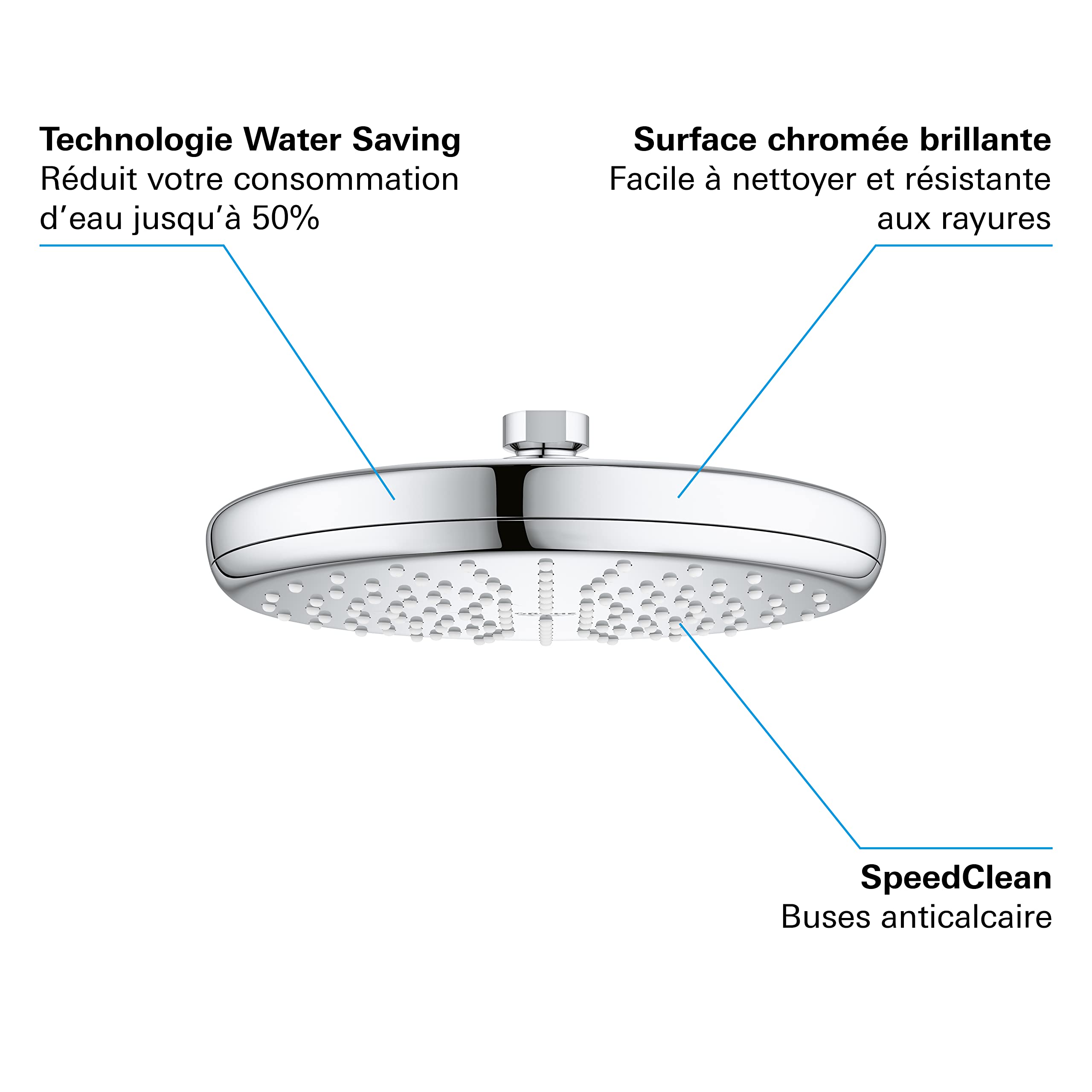 GROHE Douche de tête Vitalio Start 210, 1 jet, tête de douche ronde 210mm, débit à économie d'eau, installation facile, raccord fileté 1/2", chromé, 26415000 (Import Allemagne)