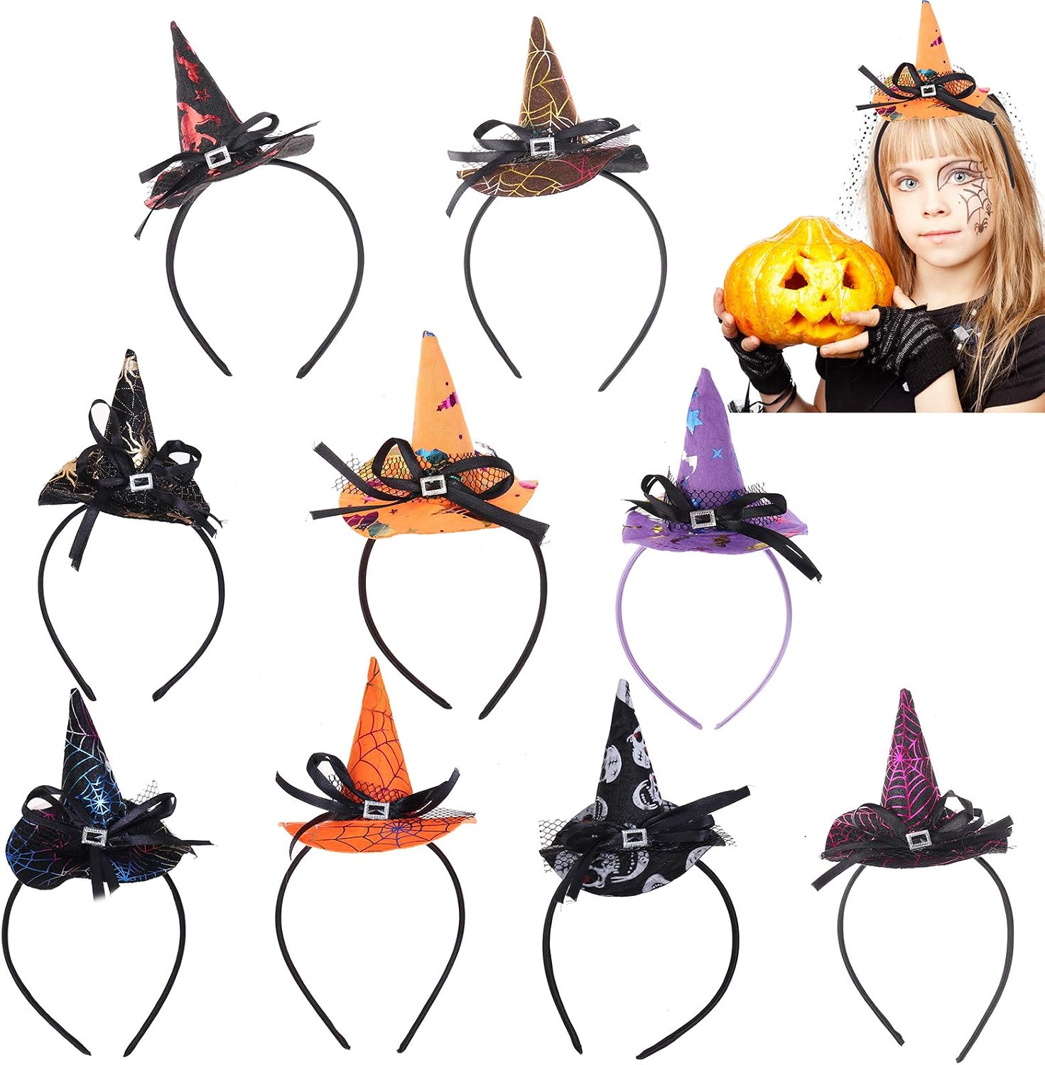 9 Pack Halloween Headbands with Cobweb