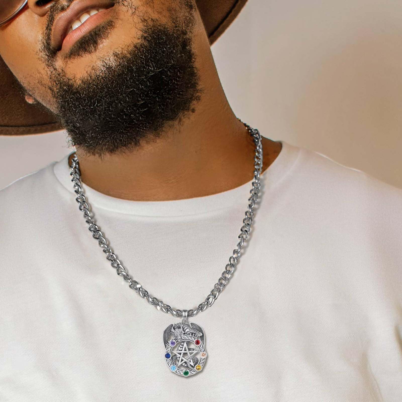 INFUSEU Collier Viking pour Homme, Pendentif Arbre De Vie Yggdrasil En Argent 925 Bijoux Loup Celtique Viking Loup Fenrir Valknut Jormungandr Corbeau Odin Allah Poison pour Les Hommes