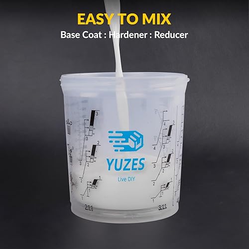 Miniatura 6 de YUZES Tazas desechables para pistola de pintura de 20 onzas líquidas (600ML), 40 tapas y forros desechables para tazas de pintura, 2 tazas duras con