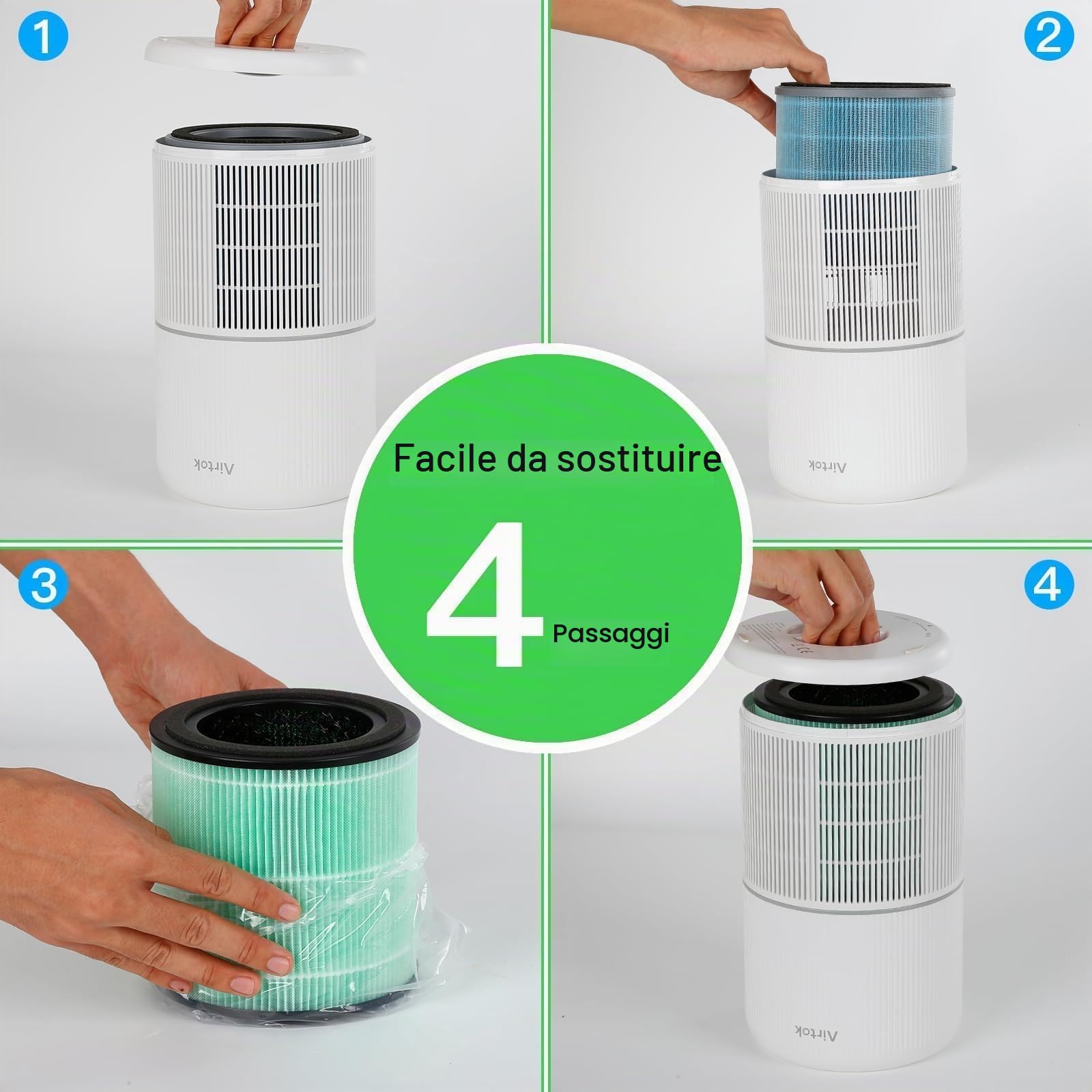 Airtok H13 Filtro di ricambio HEPA, carbone attivo ad alta efficienza, adatto al purificatore d'aria AP0601, rimuove polline, polvere, forfora di animali e altri allergeni