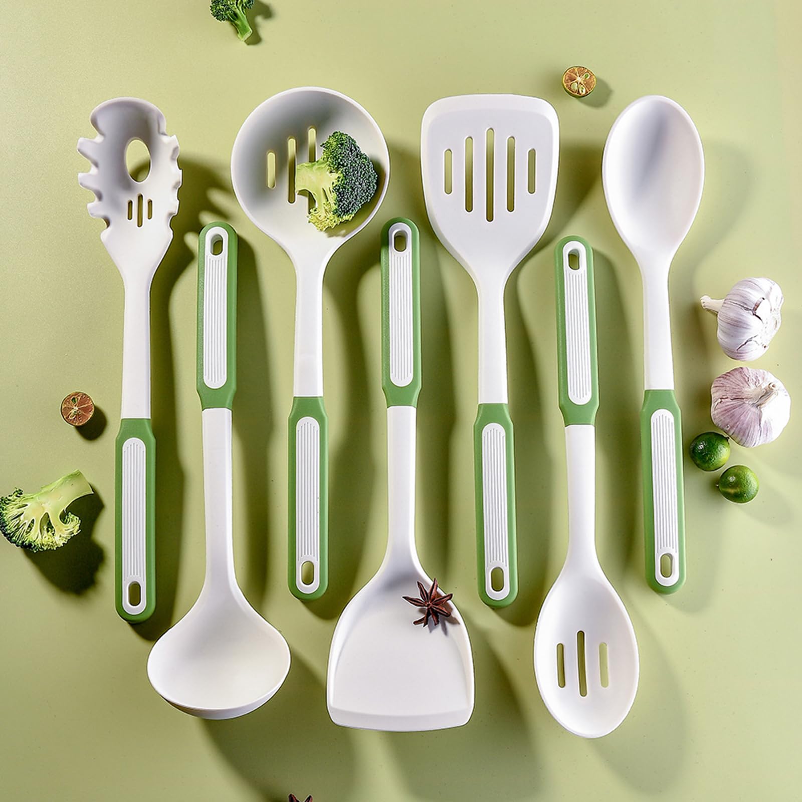 Küchenhelfer Set, 7 Teiliges Silikon Kochutensilien Kochbesteck Set, Hitzebeständiger Kochgeschirr,Antihaft Kochset Küchenutensilien, Spülmaschinenfest