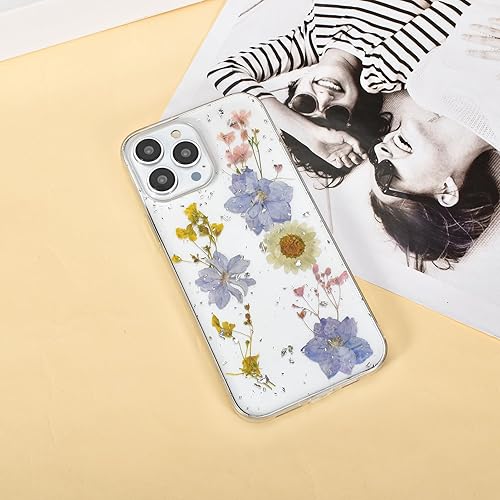 Miniatura 4 de Funda para iPhone 13 Pro Max con estampado floral real, bonita funda hecha a mano con flores secas y brillantes, a prueba de golpes, suave, delgada,