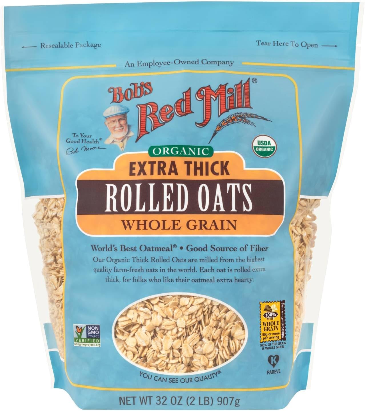 Organic Extra Thick Rolled Oats, Whole Grain, 32 oz (907 g)