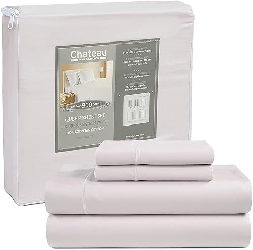 Miniatura 21 de Juego de sábanas 100% de algodón egipcio, tamaño Queen, juego de sábanas de bolsillo profundo, sábanas de algodón de 800 hilos, naturalmente