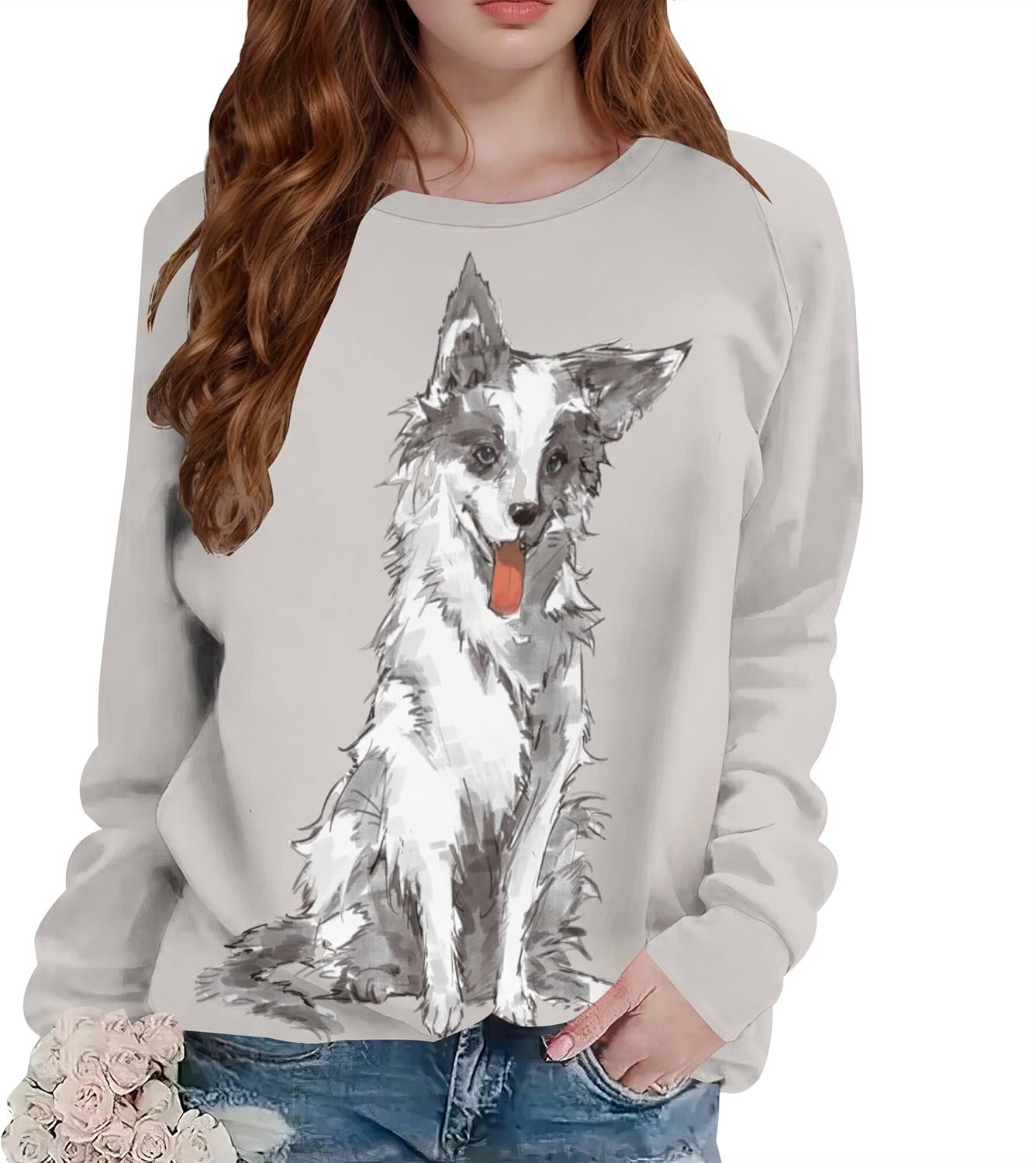 Dog Sweatshirts for Women Funny Graphic Print Sweatshirt Long Sleeve Cute Pullover Tops Fall Casusl Loose Hoodies
