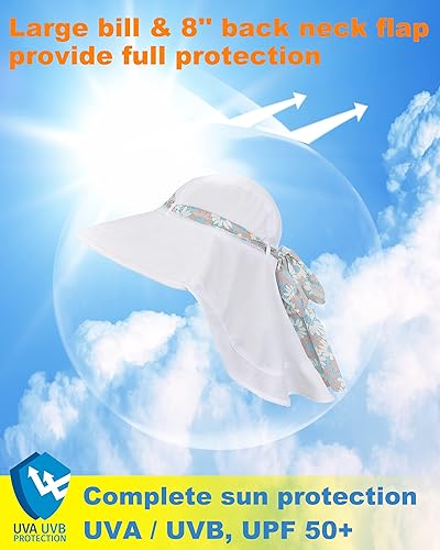 Miniatura 4 de Tirrinia Sombrero de senderismo para mujer, sombrero de ala ancha con solapa de cuello grande, protección solar UPF 50+