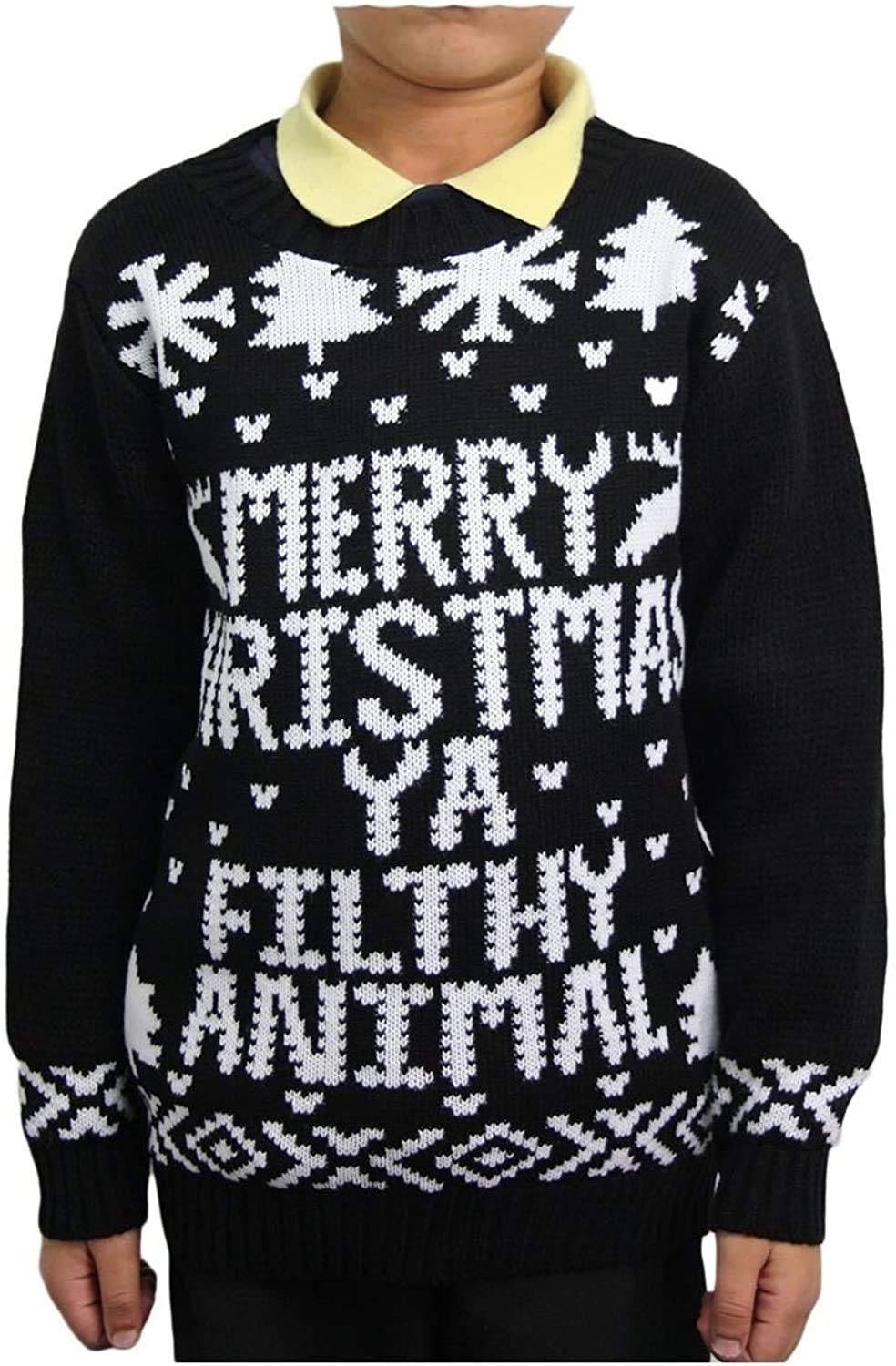 GirlzWalk Girls Boys Various Designs Kids Unisex Christmas Pullover 3D Xmas Knitted Novelty Jumper Age 3-13 Years Old (Black Very Merry Xmas, 13 Years Old)