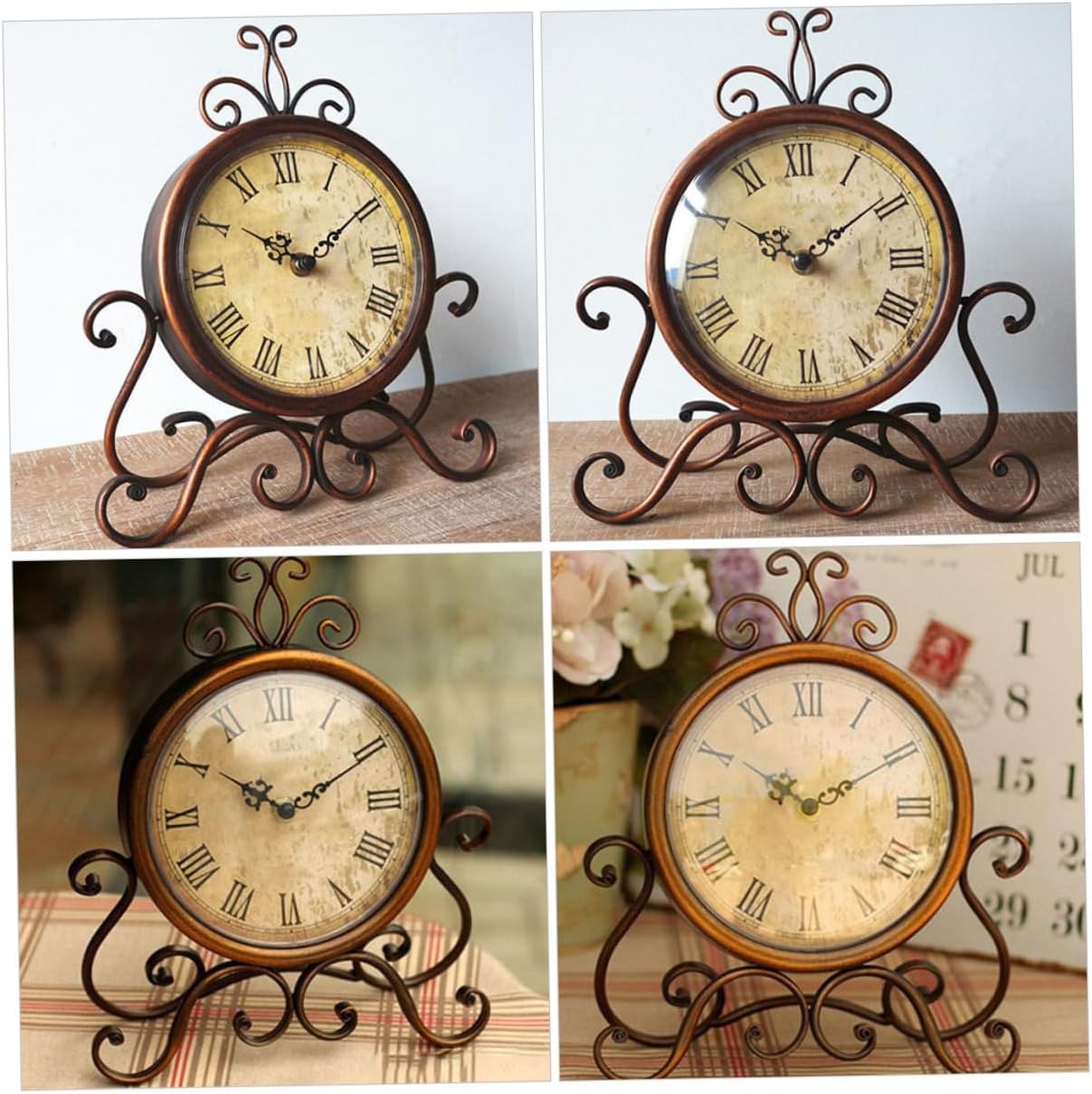 European Style Retro Iron Clock Vintage Non Battery Mantelpiece Decor for Living Bedroom Office Desk Creative Classic Desktop Ornament