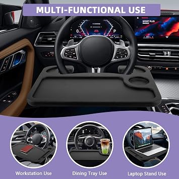 Car Steering Wheel Table,Multi-Purpose Double Sided Car Steering Wheel Tray | Portable Cars Food Tray Laptop Holder,Desk Trays for Cars,Vehicle Seat Mount for Laptop Working Food Eating Drinking Desk