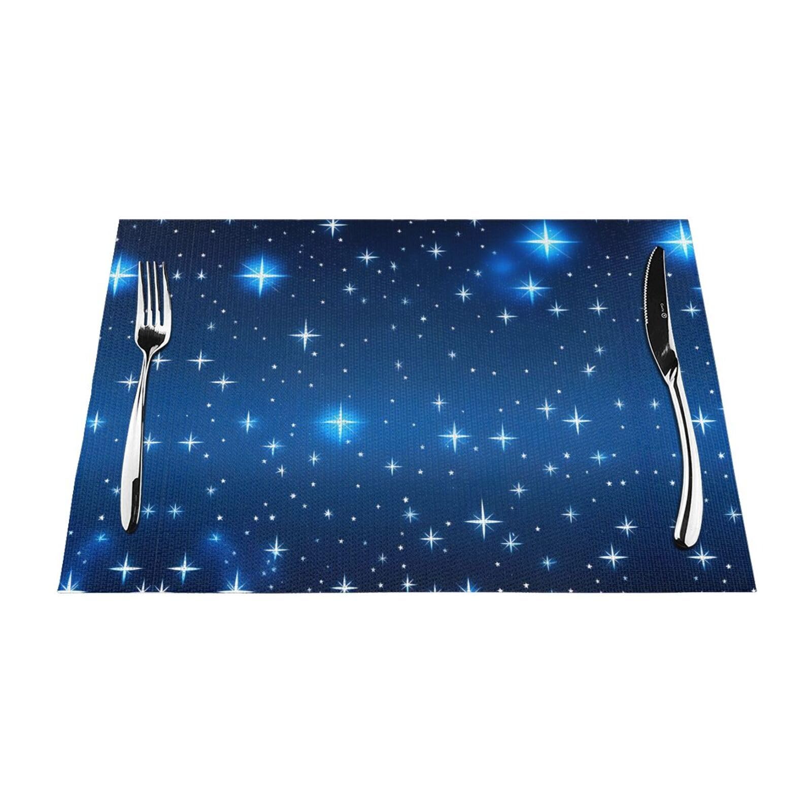 Blue Star Pattern 6 Pcs Patterned Woven Placemats are Non-Slip and Heat-Resistant and Complement Any Table