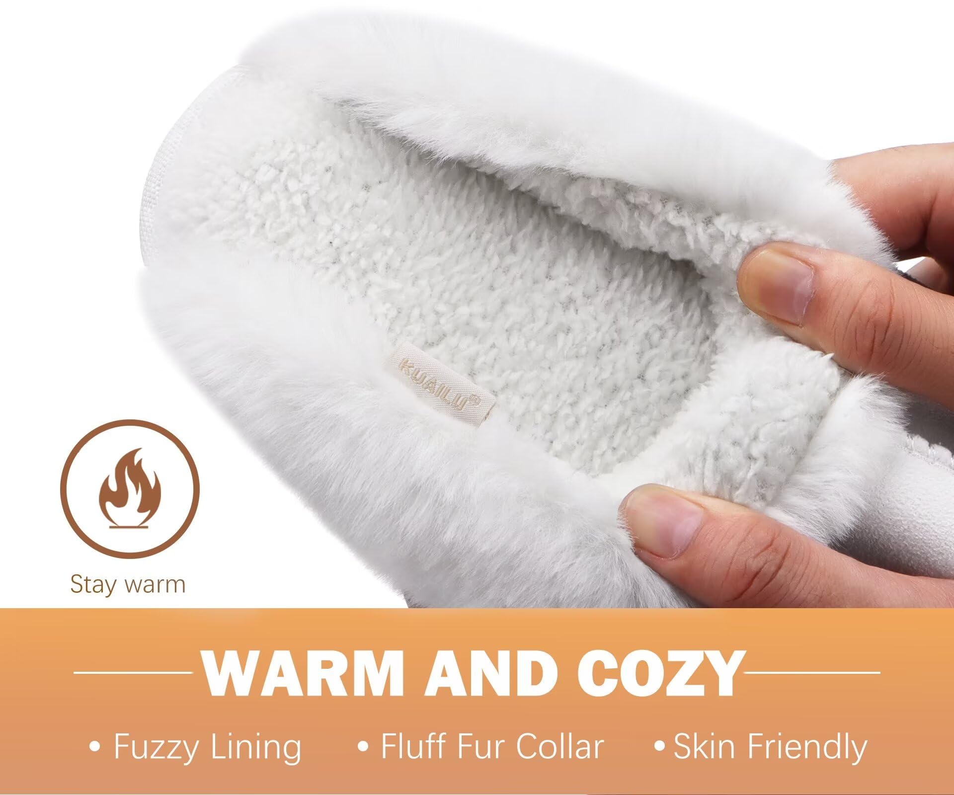 KuaiLu Pantofole Donna Invernali Pelose Pelle Chiuse Ciabatte Casa Calde Peluche Pelo Foderata Babbucce Comode Memory Foam Slippers Antiscivolo Suola Scarpe