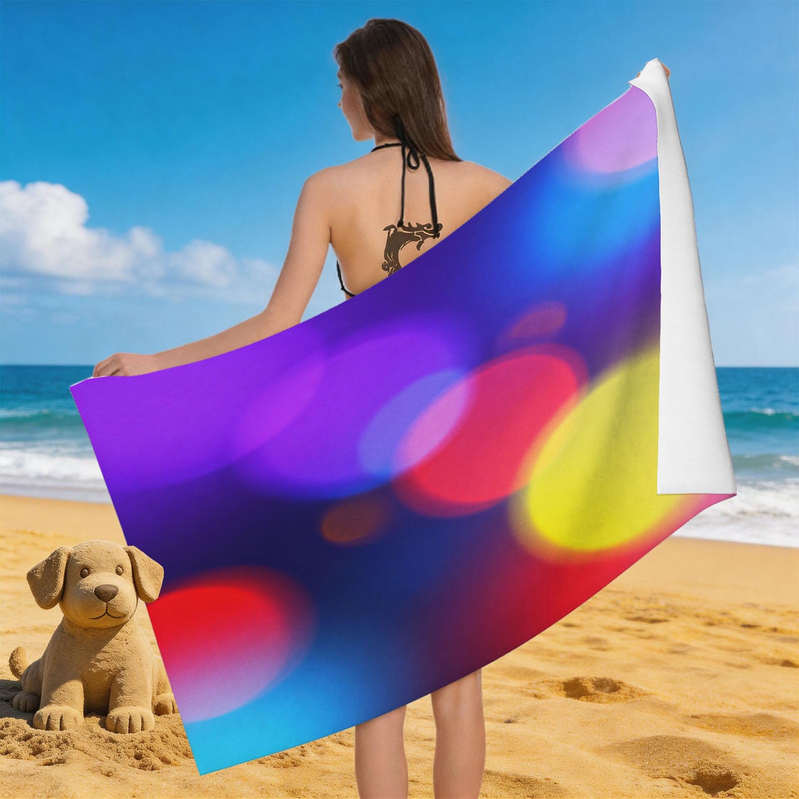 Leichong 3D Dreamy Rainbow Beach Towel Large Microfiber Soft Quick Dry for Adults, Dreamy Effect Bath Towel Lightweight Soft Absorbent for Travel Swimming Pool Sports, 180 x 90 cm
