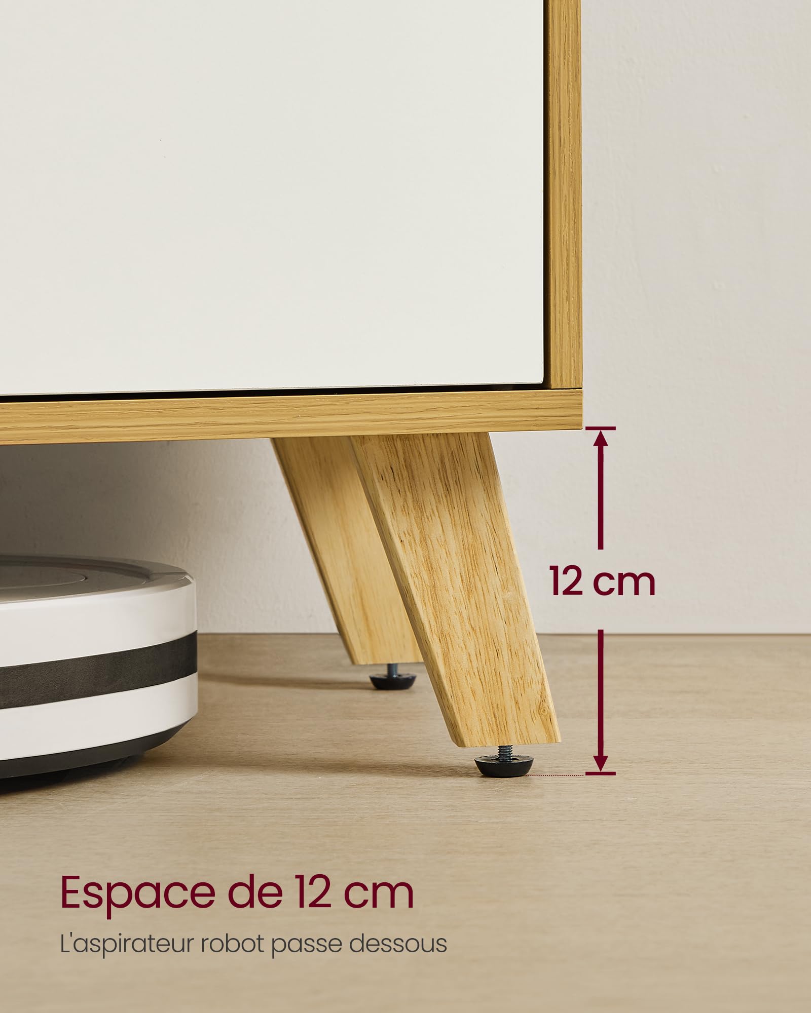 VASAGLE Meuble TV 2 Portes, Support Télé avec Étagères Réglables, Longueur 140 cm, pour Télévisions 60 Pouces, Salon, Salle à Manger, Chambre, Chêne Naturel et Blanc Crème LTV027N01